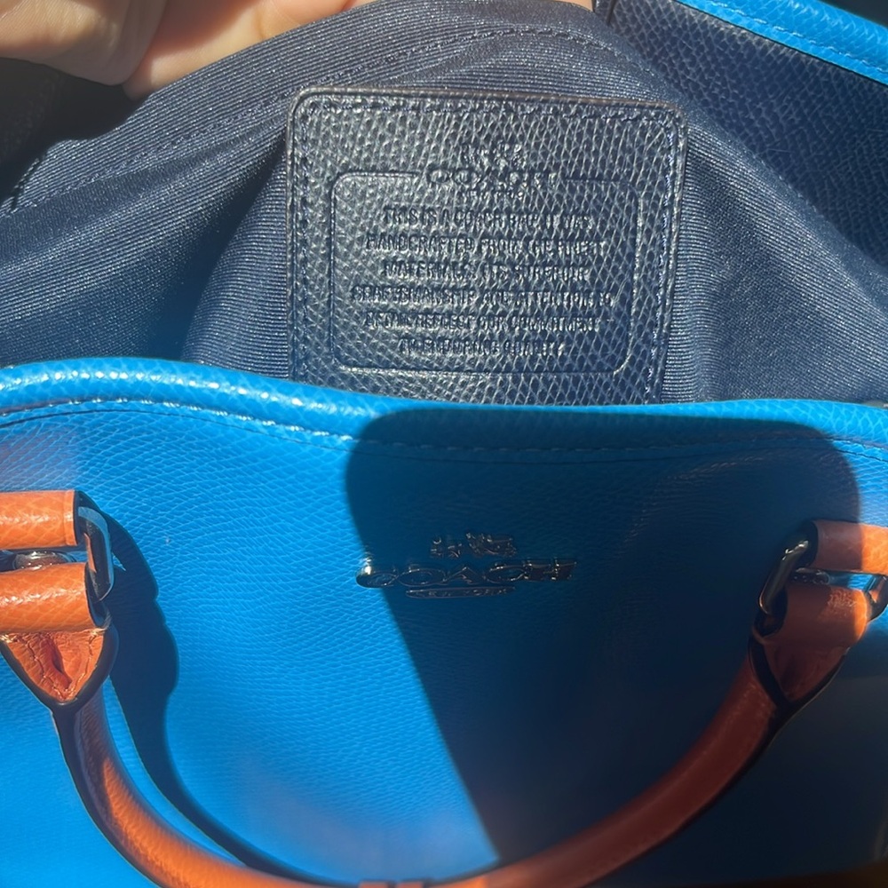 Coach Bright Blue Leather Tote with Orange Trim and Black Sides - Picture 6 of 15